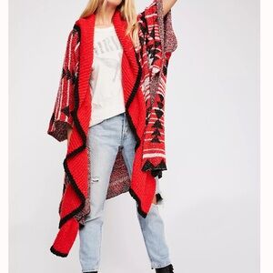Free People Acadia Cozy Kimono in Red and Black One Size